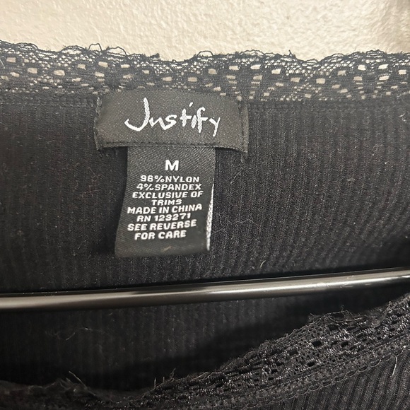 Justify Black Ribbed Long-Sleeve Lace Trim Top - Picture 3 of 5